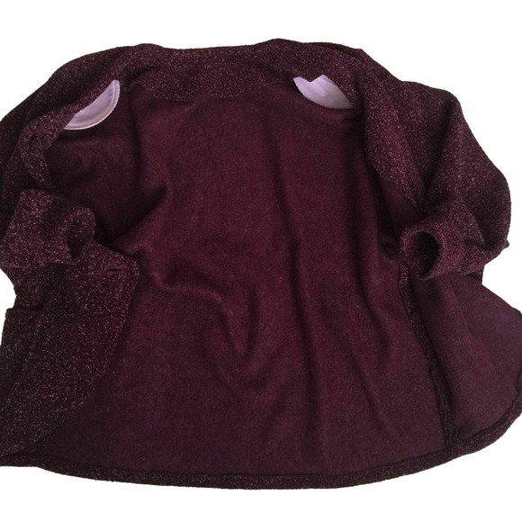 Burgundy Chunky Woven Jacket Women XL One Button 2 Large Pockets Shoulder Pads - Picture 3 of 9